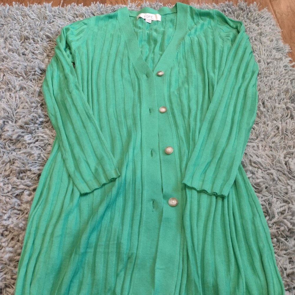 Loft XXS Kelly Green Long Cardigan